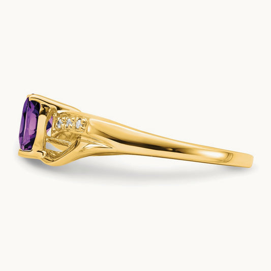 Amethyst and Diamond Heart Ring — 14K Yellow Gold, 7
