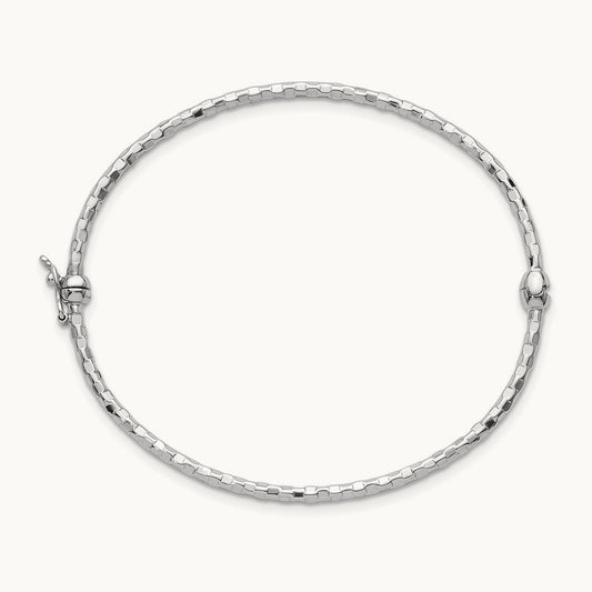 Textured Hinged Bangle Bracelet, 14K White Gold