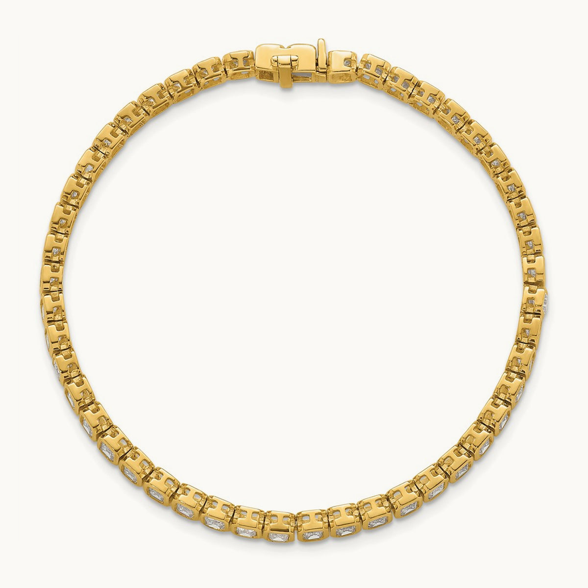 Emerald Bezel Tennis Bracelet, 6.50 ct tw Lab-Grown Diamond — 14K Yellow Gold