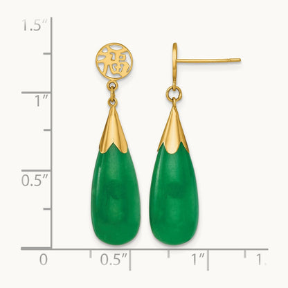 Polished Good Luck Symbol Jade Teardrop Post Dangle Earrings, 14K