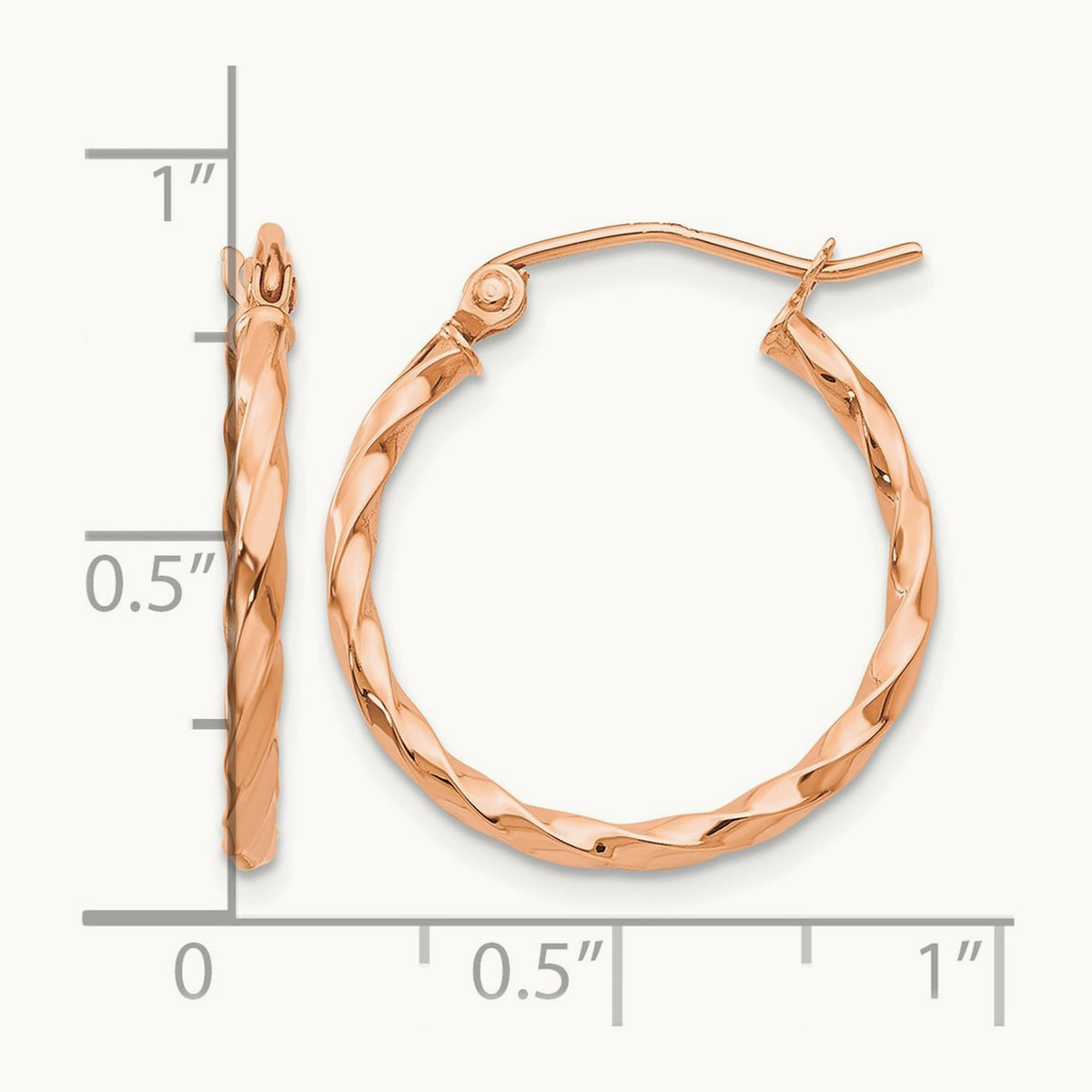 Twisted Hoop Earrings — 14K Rose Gold, 15mm