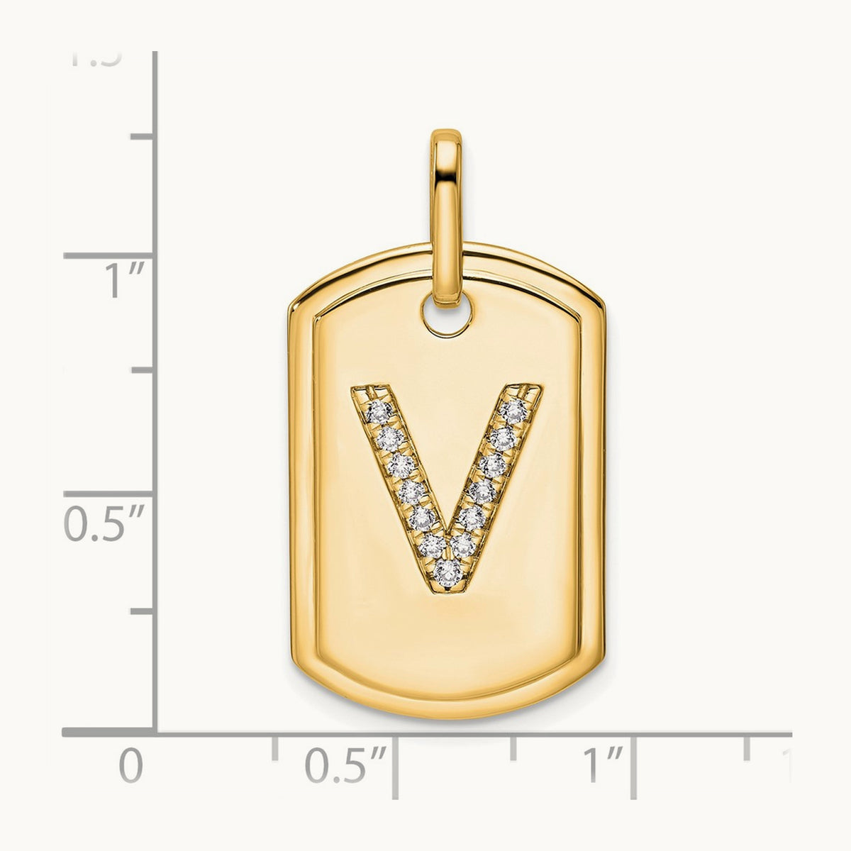 Diamond Dog Tag Charm — 14K Yellow Gold, V