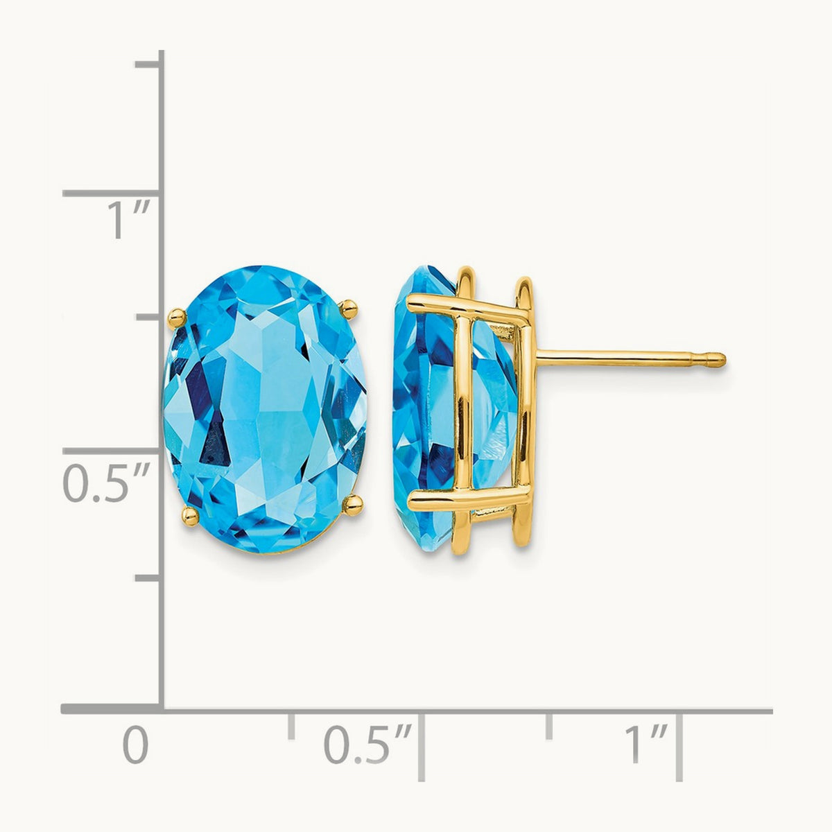 14x10mm Oval Blue Topaz Earrings, 14K