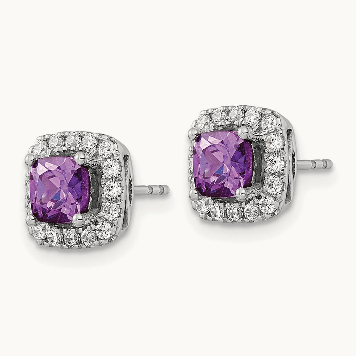 Feb Birthstone Amethyst Post Earrings, 0.50 ct tw Lab-Grown Diamond