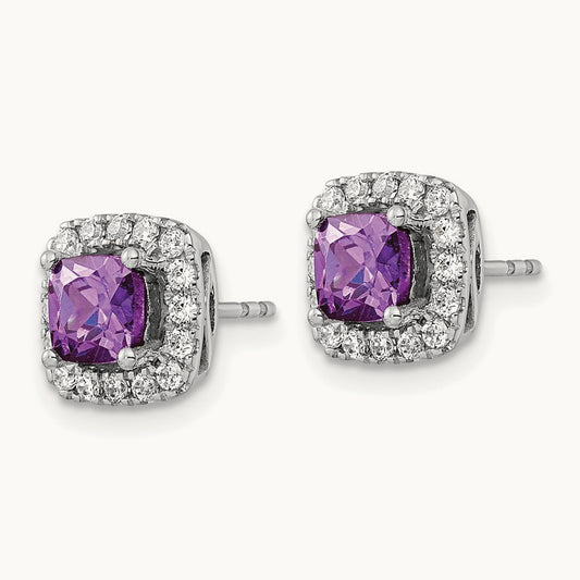 Feb Birthstone Amethyst Post Earrings, 0.50 ct tw Lab-Grown Diamond