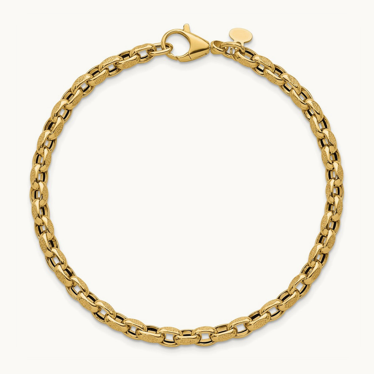 Polished 7.75in Fancy Textured Open Link Bracelet, 14K