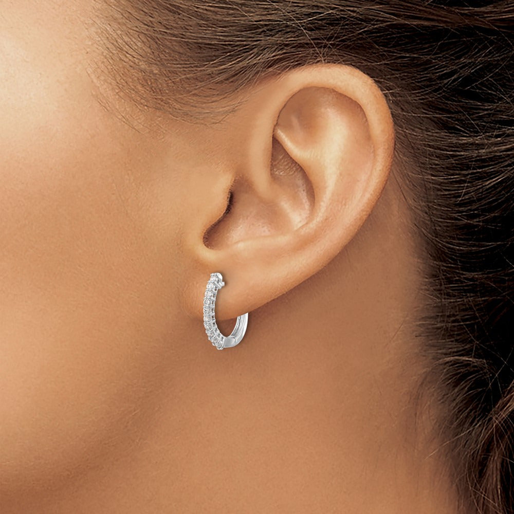 Diamond Hinged Hoop Earrings — 14K White Gold, 16mm, 0.24 ct