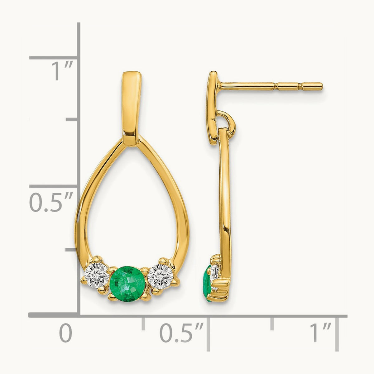 Created Emerald Dangle Post Earrings, 0.25 ct tw Lab-Grown Diamond — 10K Yellow Gold