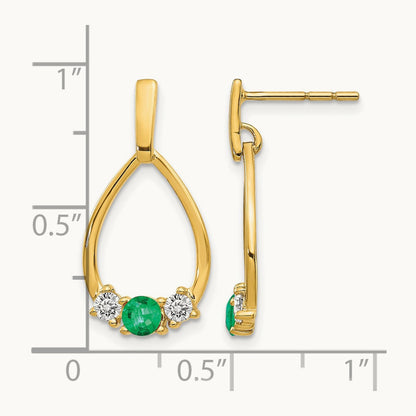 Created Emerald Dangle Post Earrings, 0.25 ct tw Lab-Grown Diamond — 10K Yellow Gold