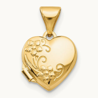Floral Heart Locket — 14K Yellow Gold