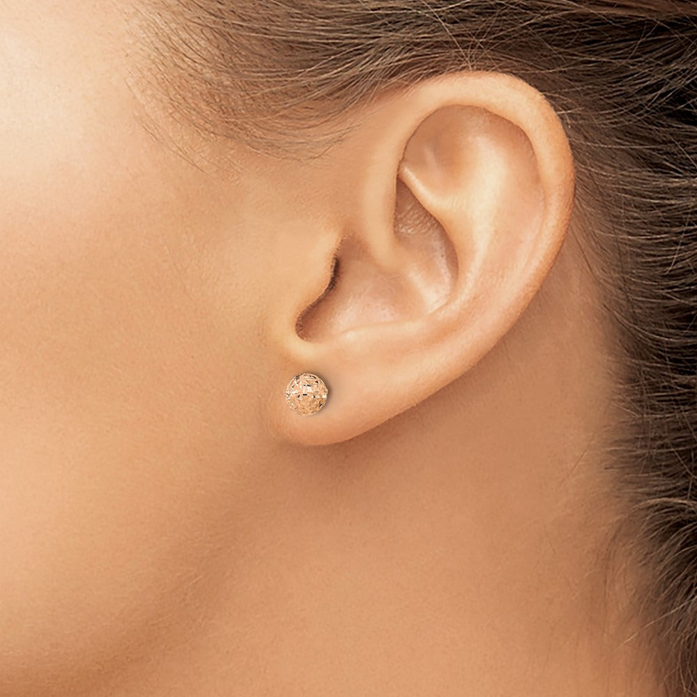 Diamond-Cut Ball Post Earrings — 14K Rose Gold