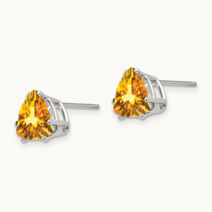 Citrine Trillion Stud Earrings, 8mm, 14K White Gold