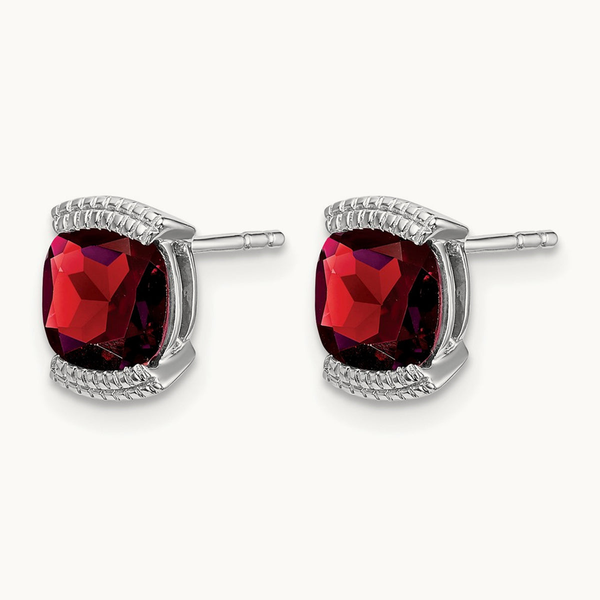 Garnet Post Earrings — 14K White Gold