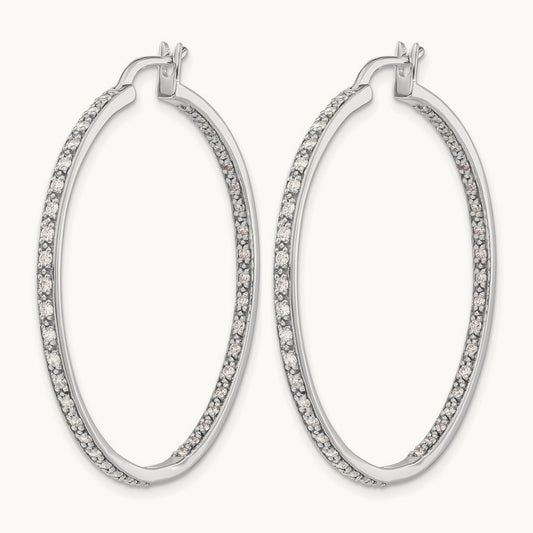 Diamond In/Out Hoop Earrings, 14K White Gold