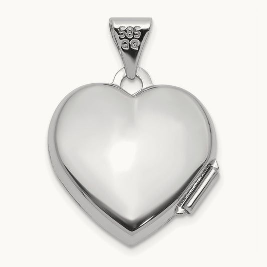 Polished LOVE OF MY LIFE Heart Locket — 14K White Gold