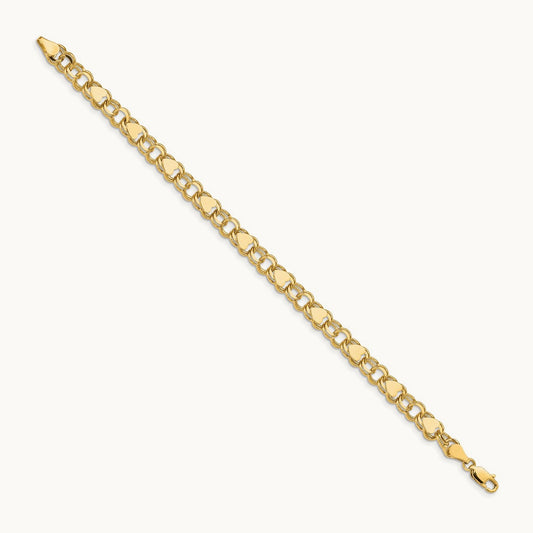 Double Link with Hearts Charm Bracelet, 14K