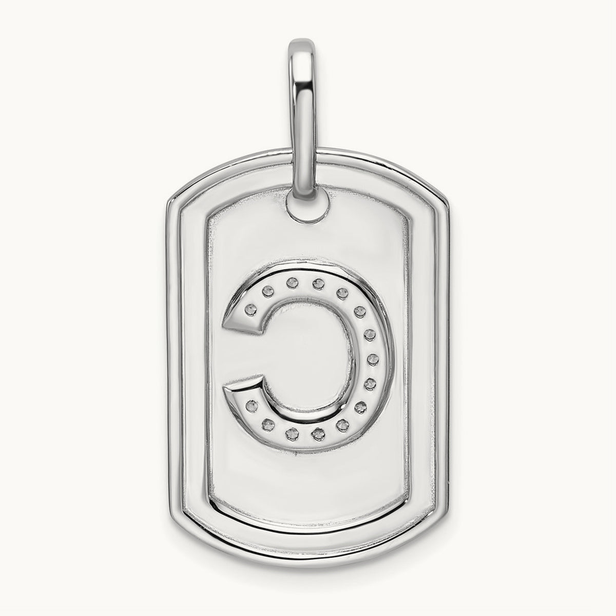Diamond Dog Tag Charm — 14K White Gold, C