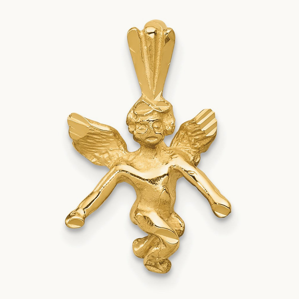 3D Satin and Diamond-Cut Angel Charm, 14K