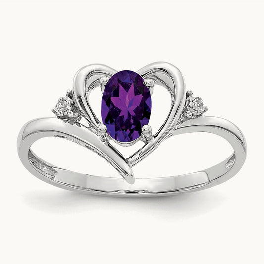 Amethyst and Diamond Heart Ring, 14K White Gold