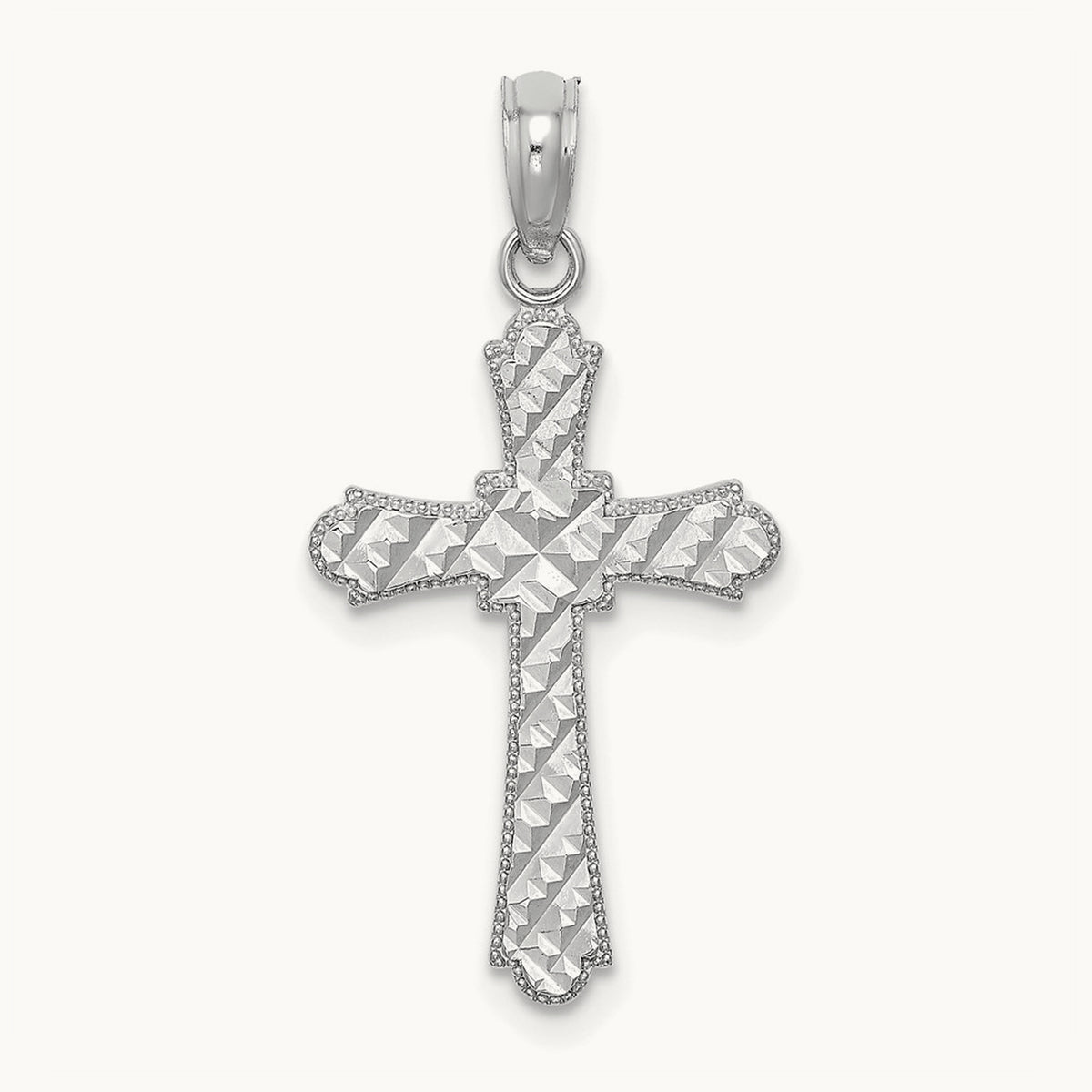 Diamond-cut Striped Cross Charm — 14K White Gold