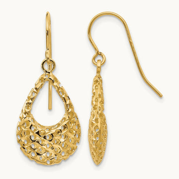Textured D/C Shepherd Hook Dangle Earrings, 10K — Leslie's