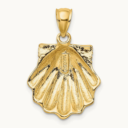 Blue Enamel Scallop Shell Charm, 14K