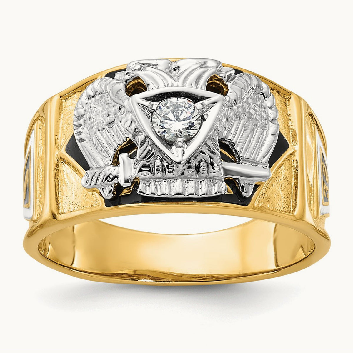 14ktt IBGoodman Men's Enameled & Dia 32nd Scottish Rite Masonic Ring