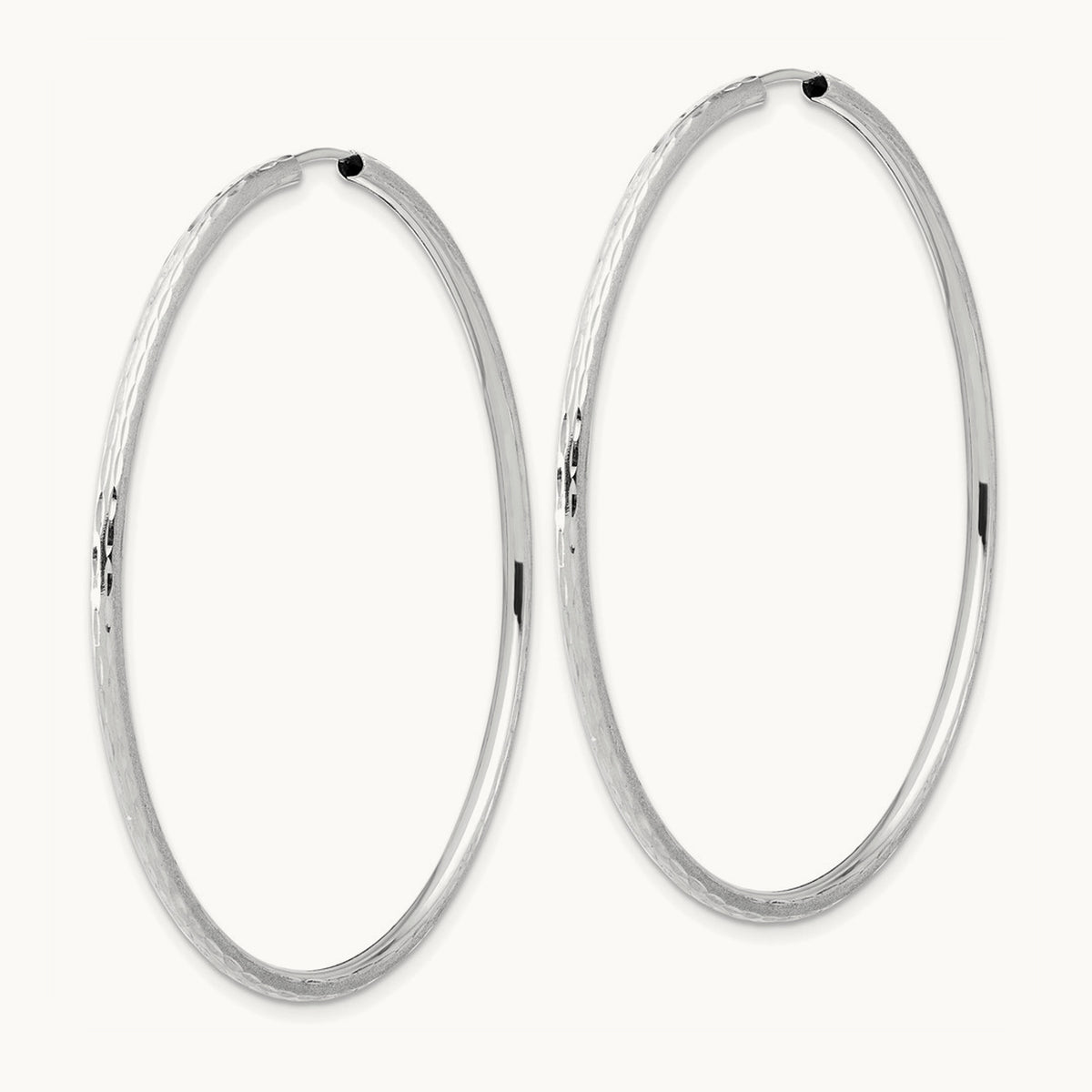 Polished and Satin Diamond-cut Endless Hoop Earrings — 14K White Gold
