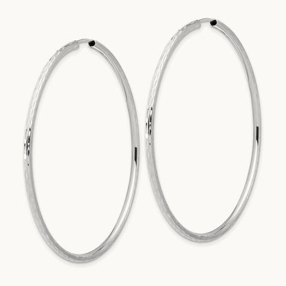 Polished and Satin Diamond-cut Endless Hoop Earrings — 14K White Gold