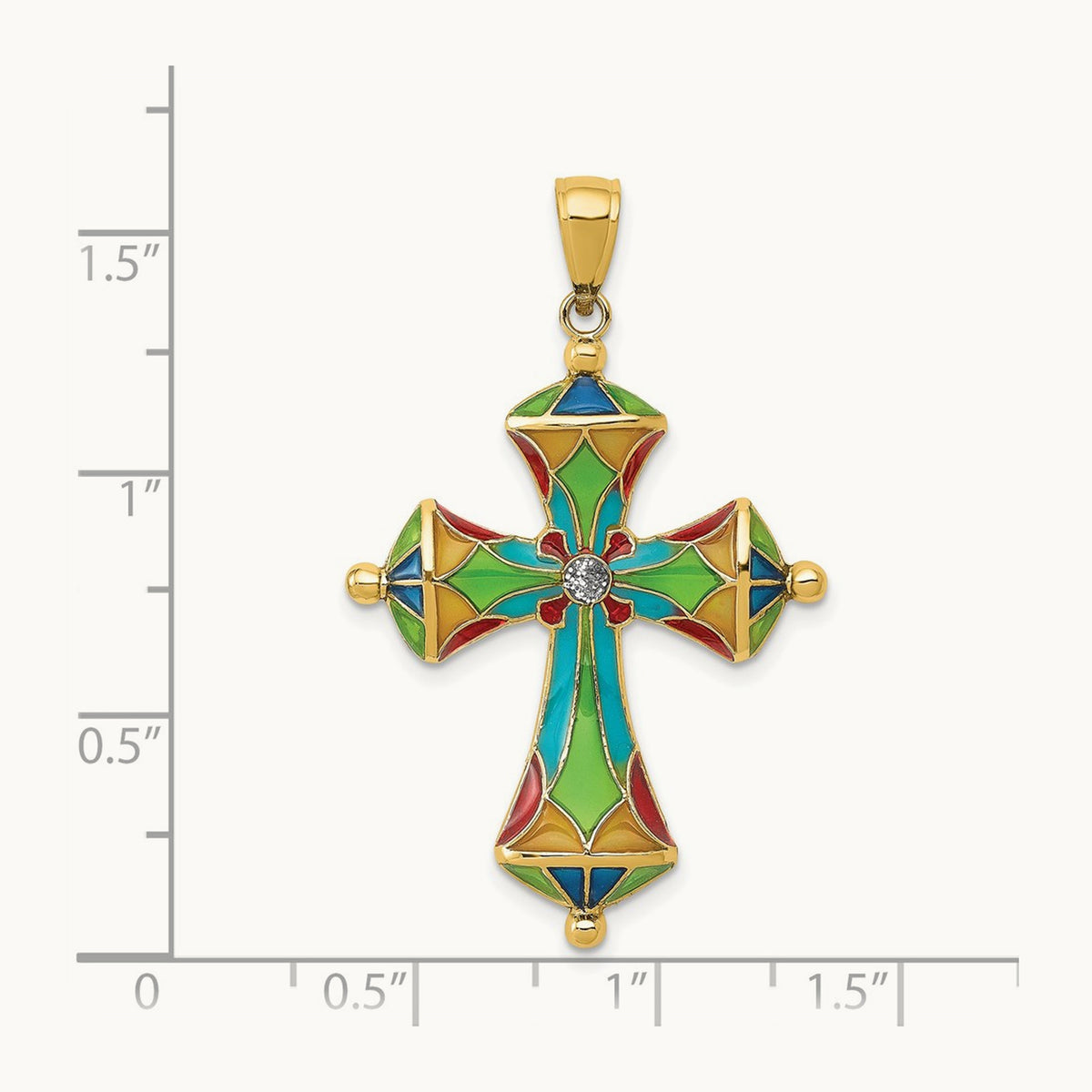 Multi Color Enamel Cross Pendant, 14K