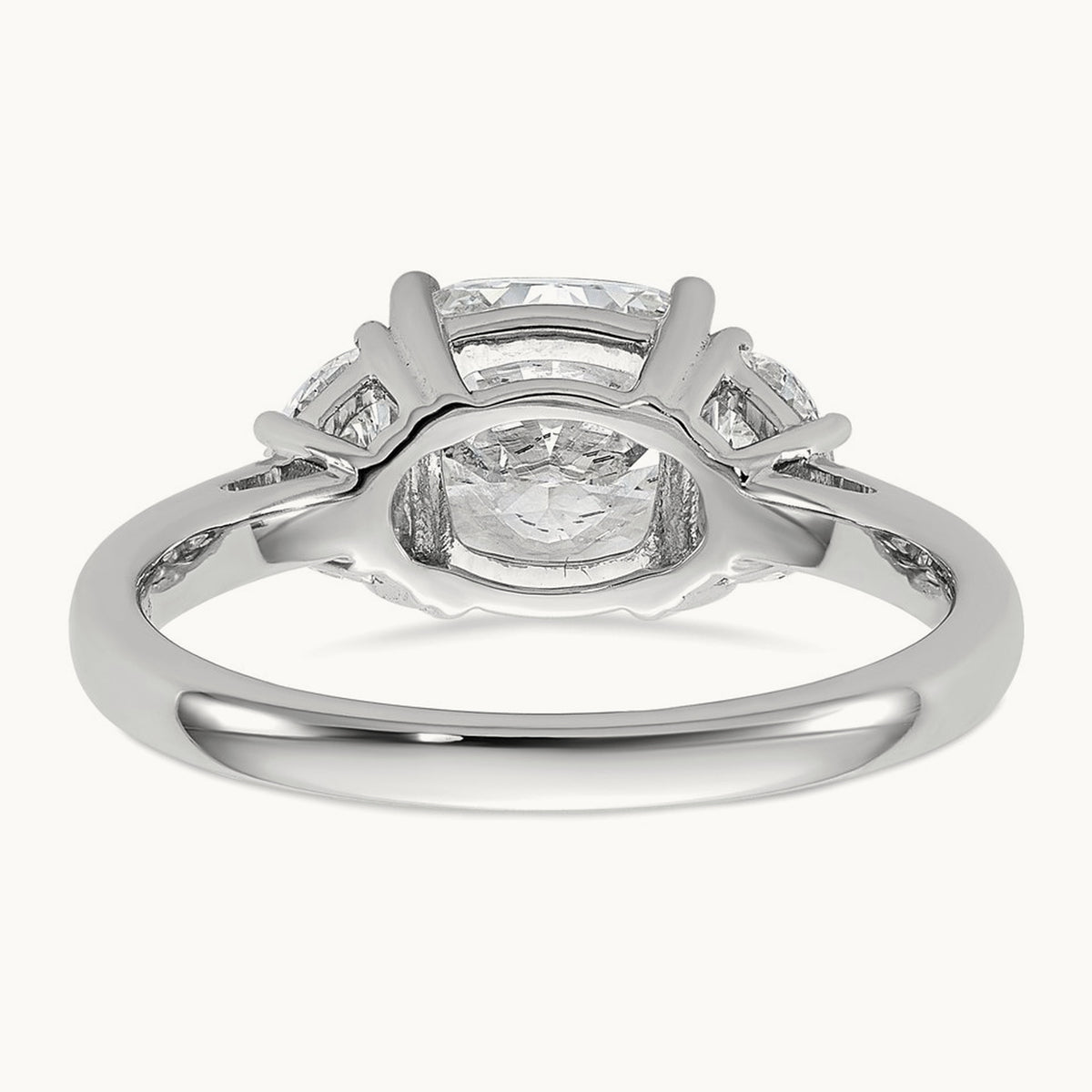 1/2ct Lab Grown Dia VS/SI+ G+ Half Moon&2ct Cushion Semi Eng Ring, 14K White Gold