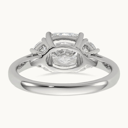 1/2ct Lab Grown Dia VS/SI+ G+ Half Moon&2ct Cushion Semi Eng Ring, 14K White Gold