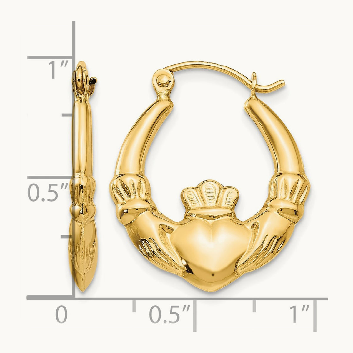Polished Claddagh Hoop Earrings, 14K