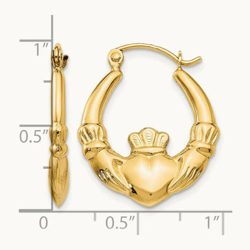Polished Claddagh Hoop Earrings, 14K