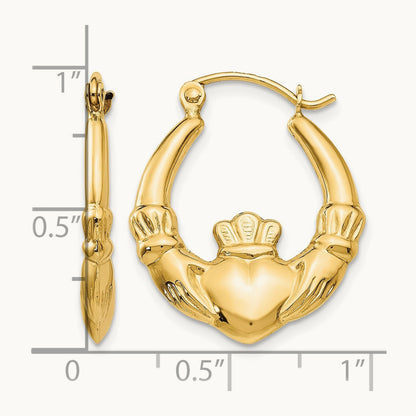 Polished Claddagh Hoop Earrings, 14K