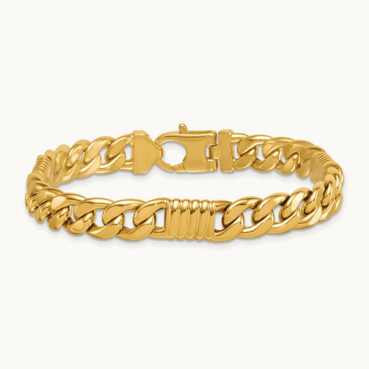 Polished Fancy Curb Chain Men's Bracelet, 8.75mm, 14K