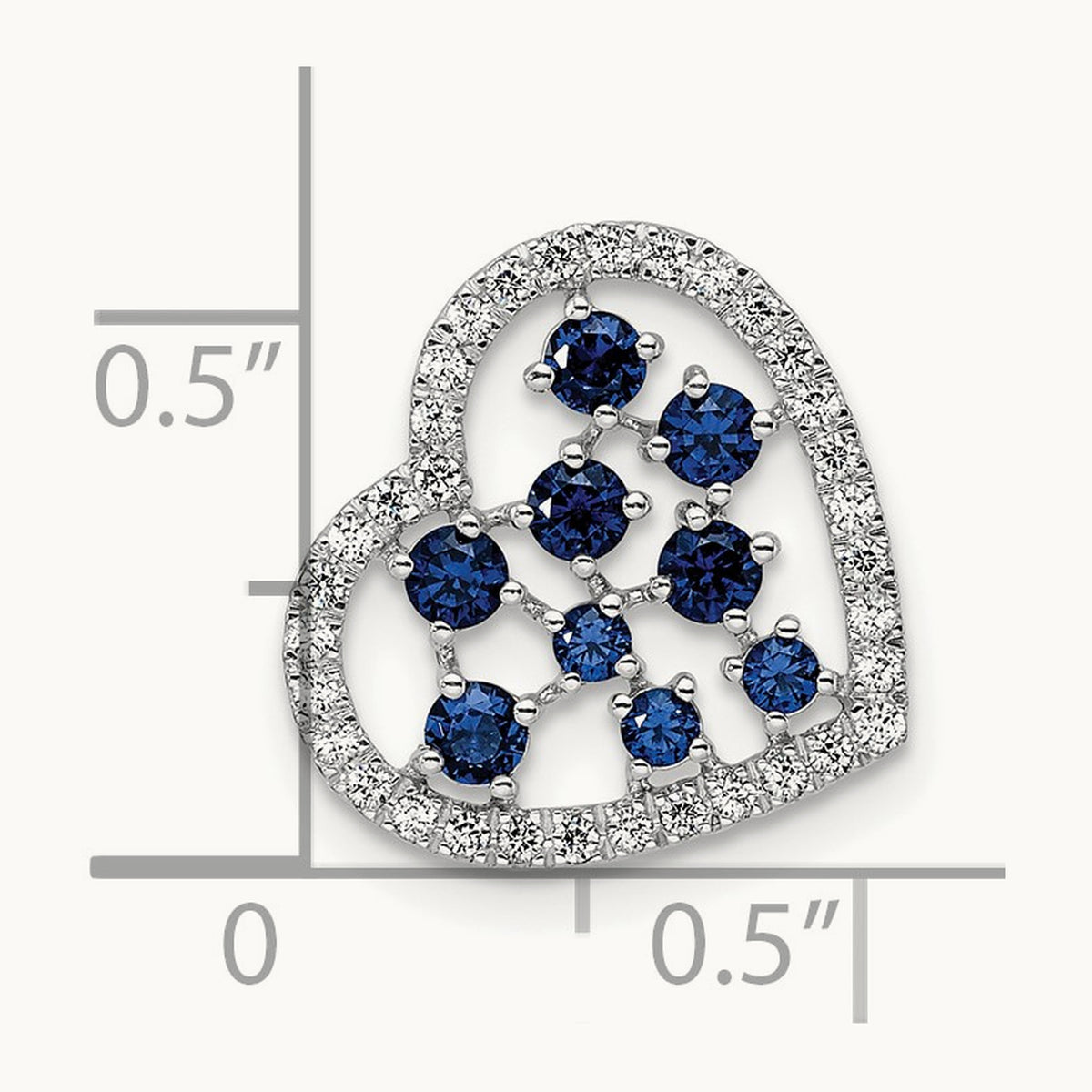 Polished Diamond and Sapphire Heart Chain Slide, 14K White Gold