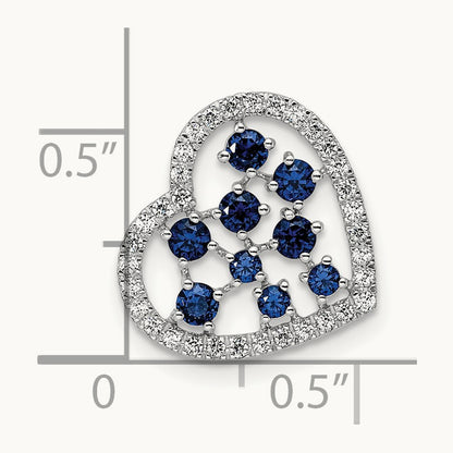Polished Diamond and Sapphire Heart Chain Slide, 14K White Gold