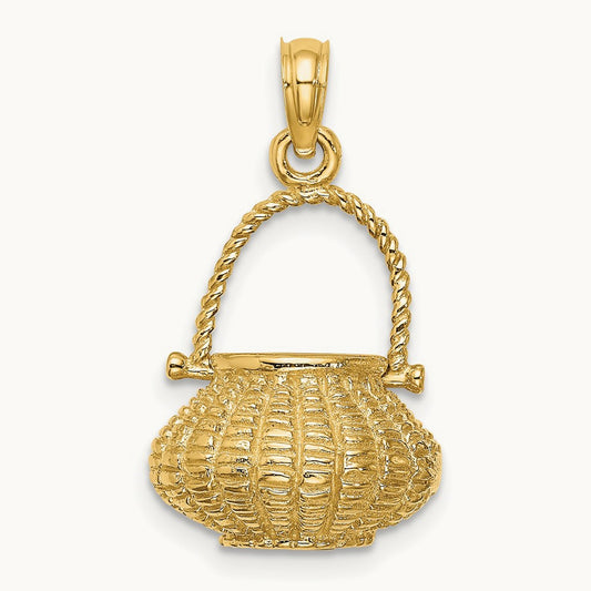 3-D Moveable Handle Flower Basket Charm, 14K
