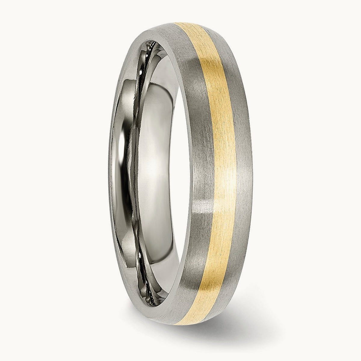Brushed w/14k Yellow Inlay Band, 5mm, Titanium