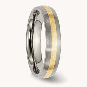 Brushed w/14k Yellow Inlay Band, 5mm, Titanium