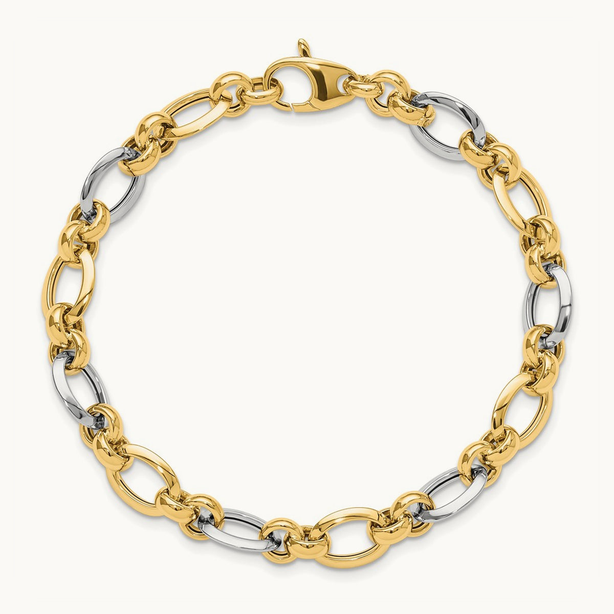 Polished Fancy Link Bracelet, 14K Two-tone