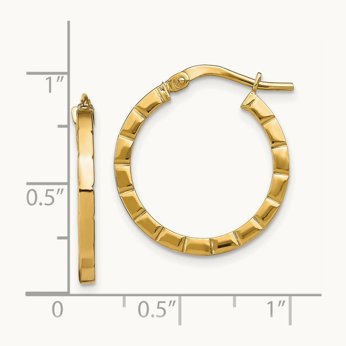 Small Striped Edge Hoop Earrings, 14K