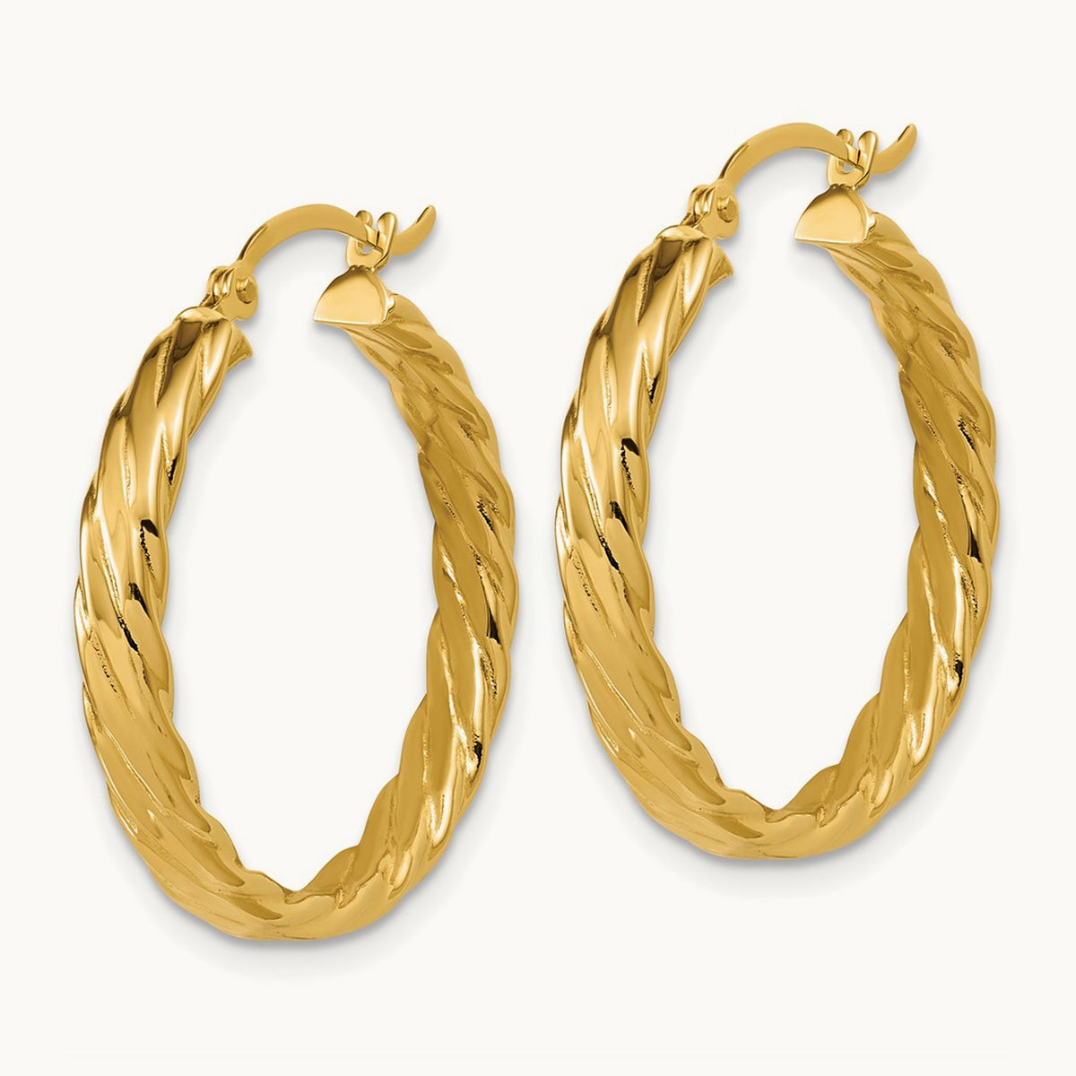 Patterned Hoop Earrings, 3.25mm, 14K