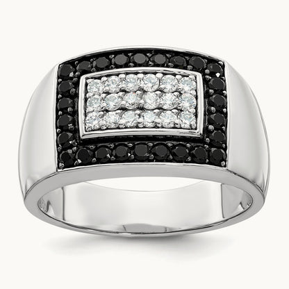 IBGoodman Men's Polished Black/White Dia Rectangular Cluster Ring, 14K White Gold