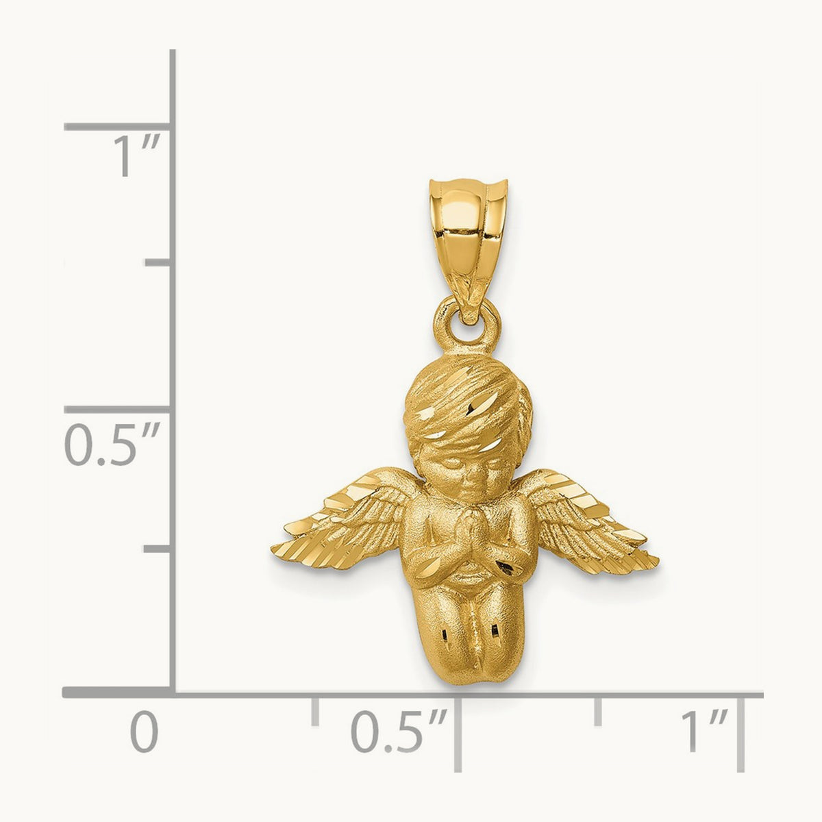 Brushed & Diamond-cut Angel Pendant, 14K