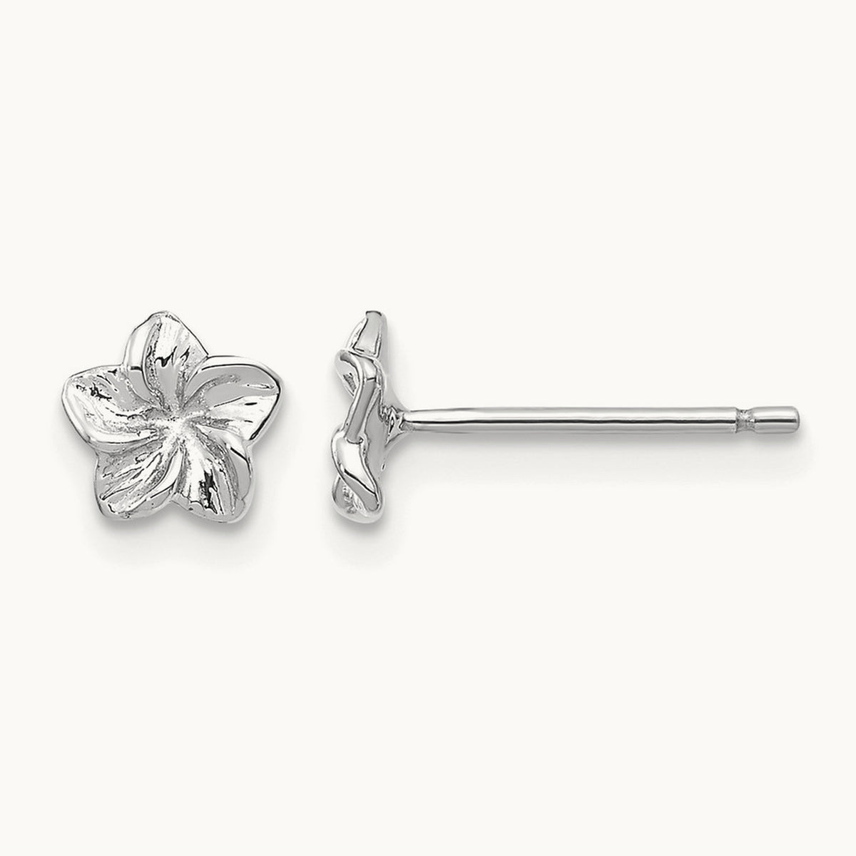 Plumeria Flower Post Earrings — 14K White Gold, 5mm