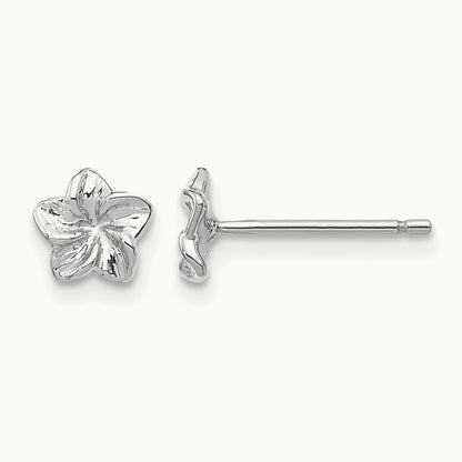 Plumeria Flower Post Earrings — 14K White Gold, 5mm