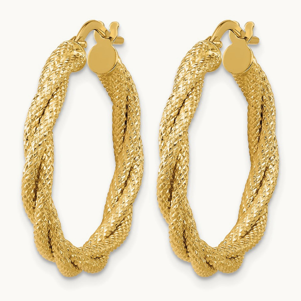 Polished and Textured Twisted Round Hoop Earrings — Leslie's — 25mm