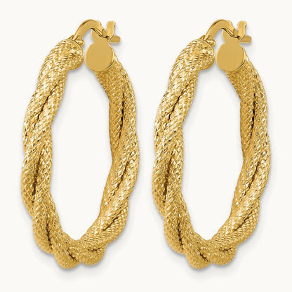 Polished and Textured Twisted Round Hoop Earrings — Leslie's — 25mm